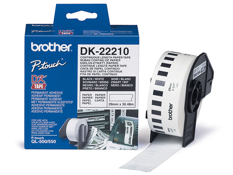 Nhãn Brother DK22210, Black on White (chữ đen nền trắng), khổ 62mm x 29mm